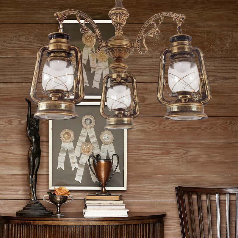 Clear Glass Black/Silver/Red Chandelier Light Lantern 3-Light Industrial Pendant Lamp for Kitchen