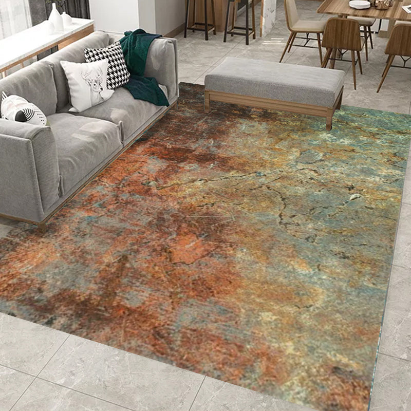 Modern Living Room Rug Multicolored Abstract Rust Print Rug Polyester Washable Pet Friendly Area Rug