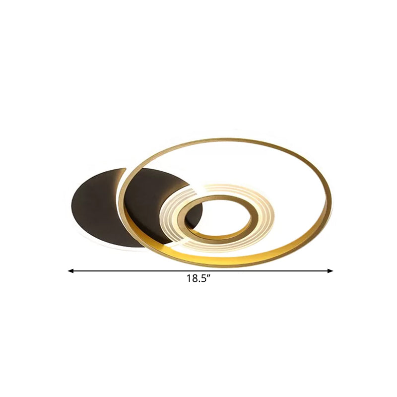 Circle Metallic Ceiling Mounted Fixture Modern Gold/Black and White LED Semi Flush in Warm/White Light, 18.5"/21.5" Wide