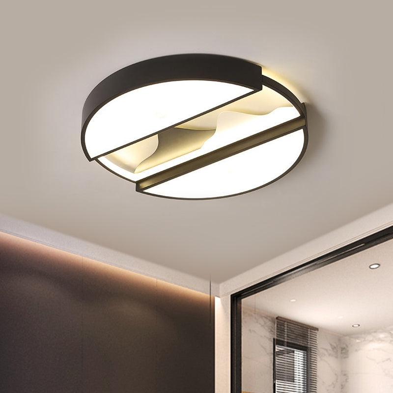 16.5"/20.5" Wide Modern LED Ceiling Flush Black Dissected Circle Flush Mount Fixture with Metal Shade in Warm/White Light
