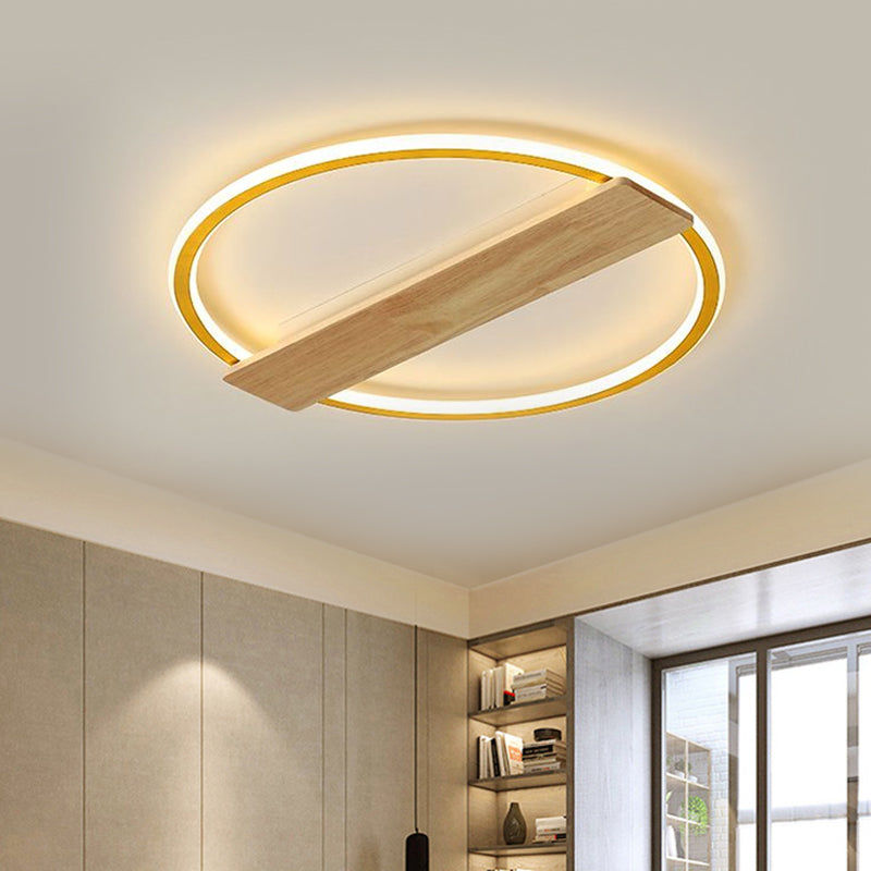 Metallic Ring Flush Mount Lamp Simple Black/Gold LED Ceiling Fixture with Plank Deco in Warm/White Light, 16.5"/20.5" Wide