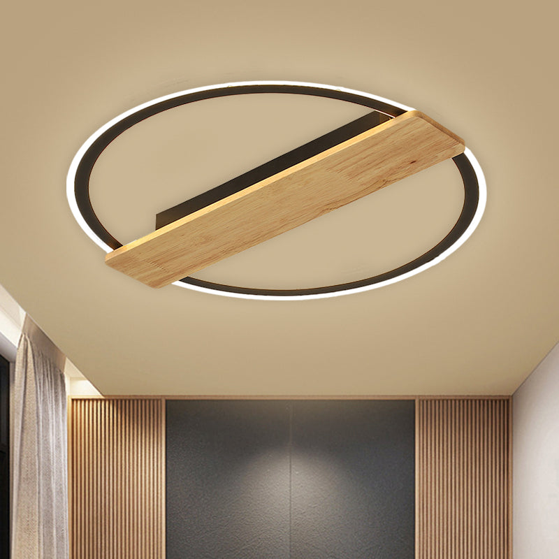 Metallic Ring Flush Mount Lamp Simple Black/Gold LED Ceiling Fixture with Plank Deco in Warm/White Light, 16.5"/20.5" Wide