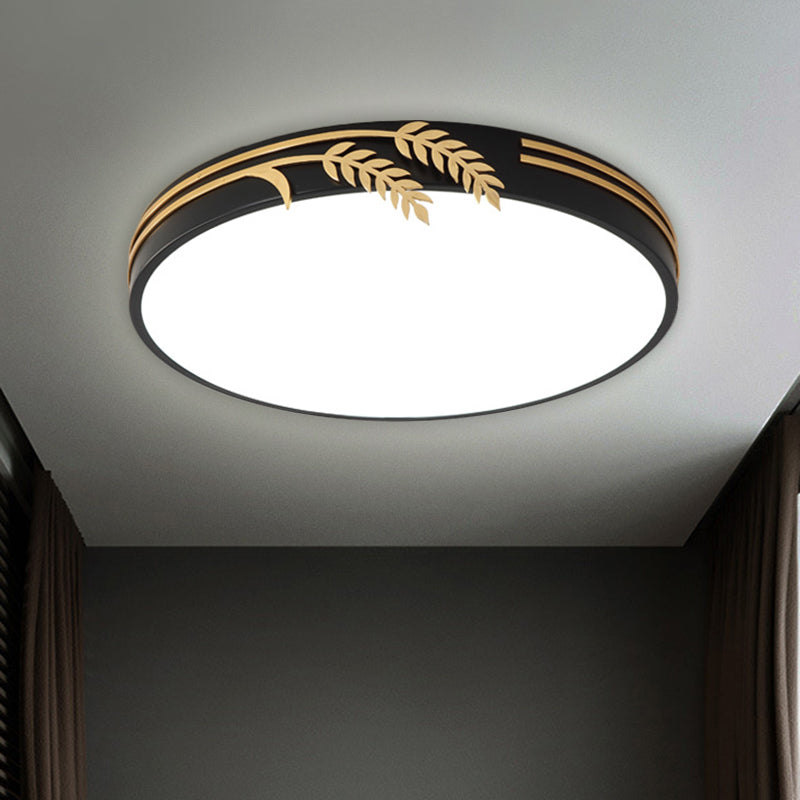 Black LED Round Ceiling Lighting Simple Style Metal Flush Mount with Wheat Deco in Warm/White Light, 16"/19.5" Wide