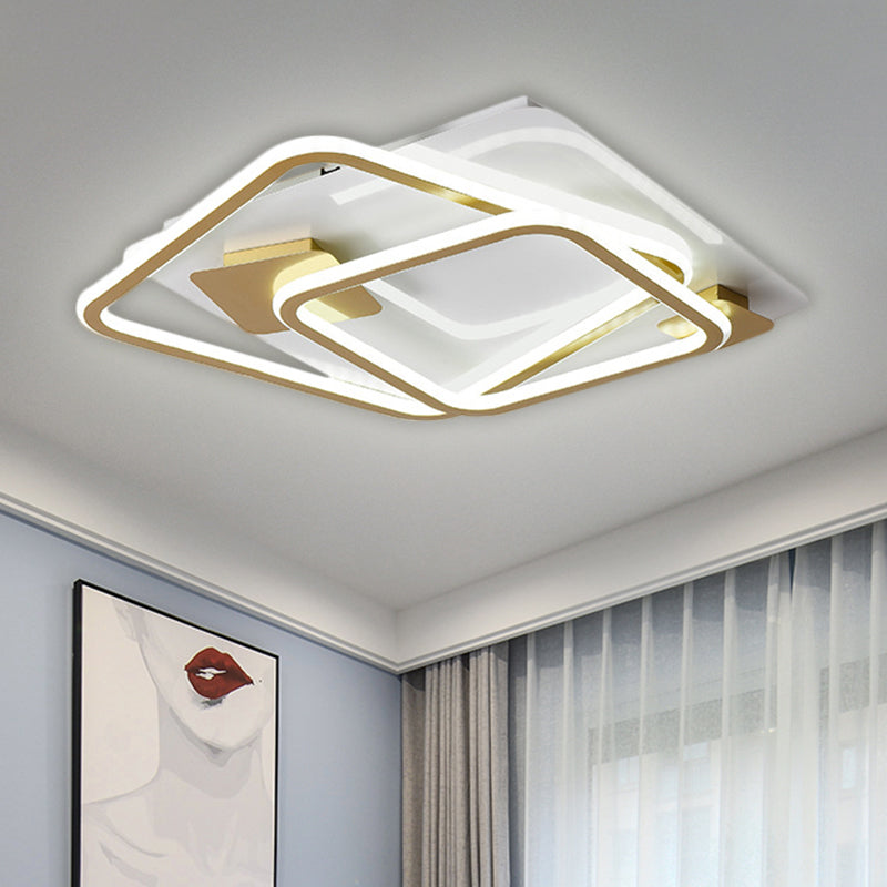 Éclairage de plafond de chambre carrée LED Metal Simplicité Semi Flush Mount Light in Gold