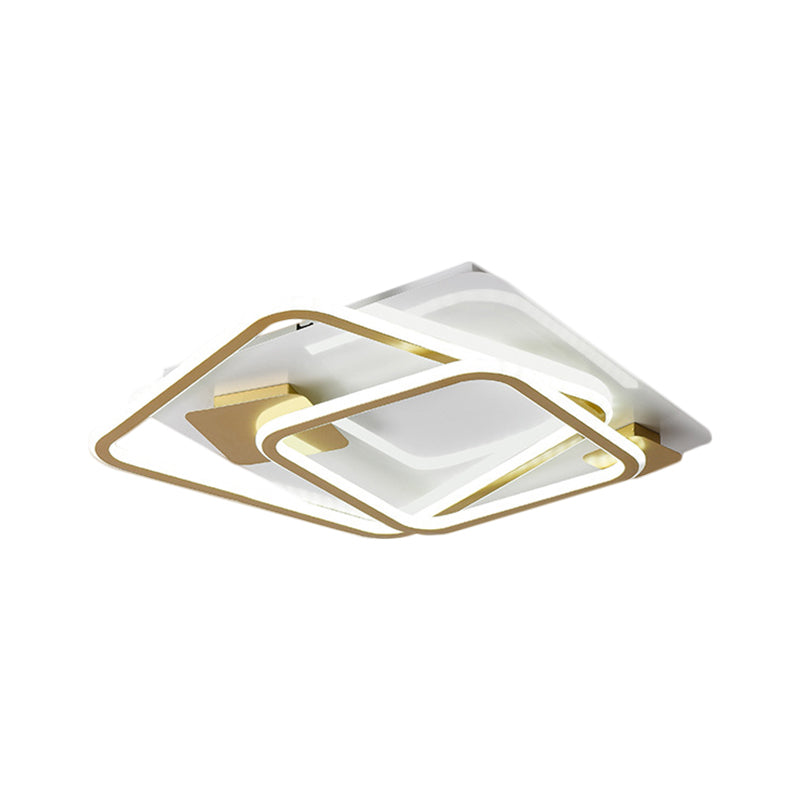 Éclairage de plafond de chambre carrée LED Metal Simplicité Semi Flush Mount Light in Gold
