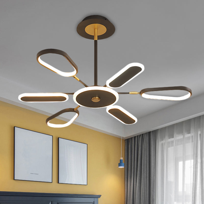 6/8 Bulbs Bedroom Chandelier Lamp Minimalist Black Ceiling Light with Ellipse Metallic Shade