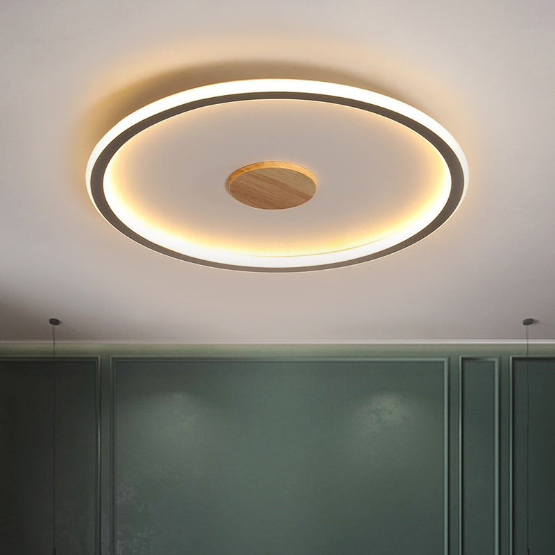 16.5"/20.5" Width Circular LED Flushmount Lighting Simple Metallic Living Room Ceiling Mounted Fixture in Black/Grey, Warm/White Light