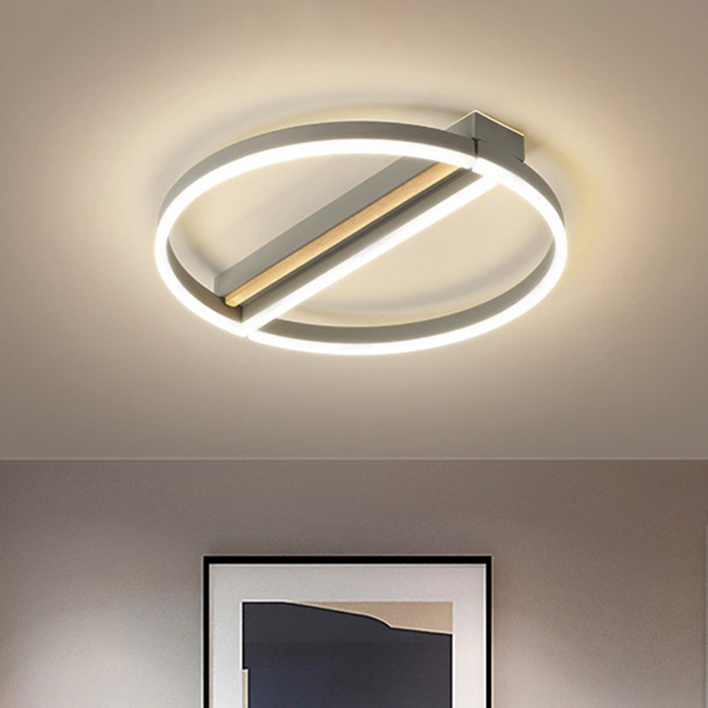 16.5"/20.5" Wide Circle Semi Flush Mount Minimalism Metal LED Parlor Ceiling Fixture in Gold/Grey, Warm/White Light