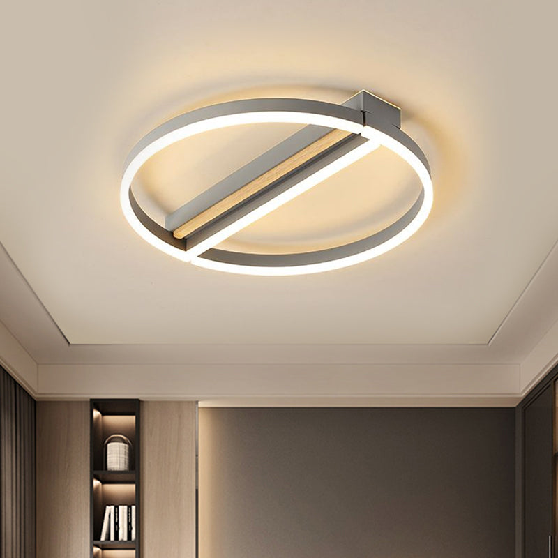 16.5"/20.5" Wide Circle Semi Flush Mount Minimalism Metal LED Parlor Ceiling Fixture in Gold/Grey, Warm/White Light