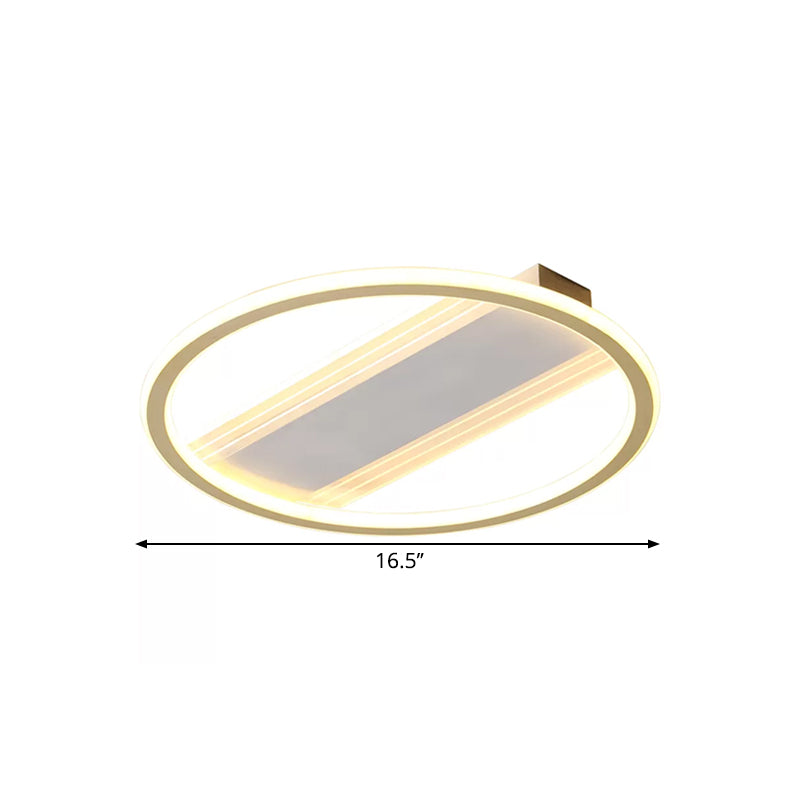 Simplicity LED Ceiling Fixture White Circular Semi Flush Mount with Metallic Shade in Warm/White Light, 16.5"/20.5" Width