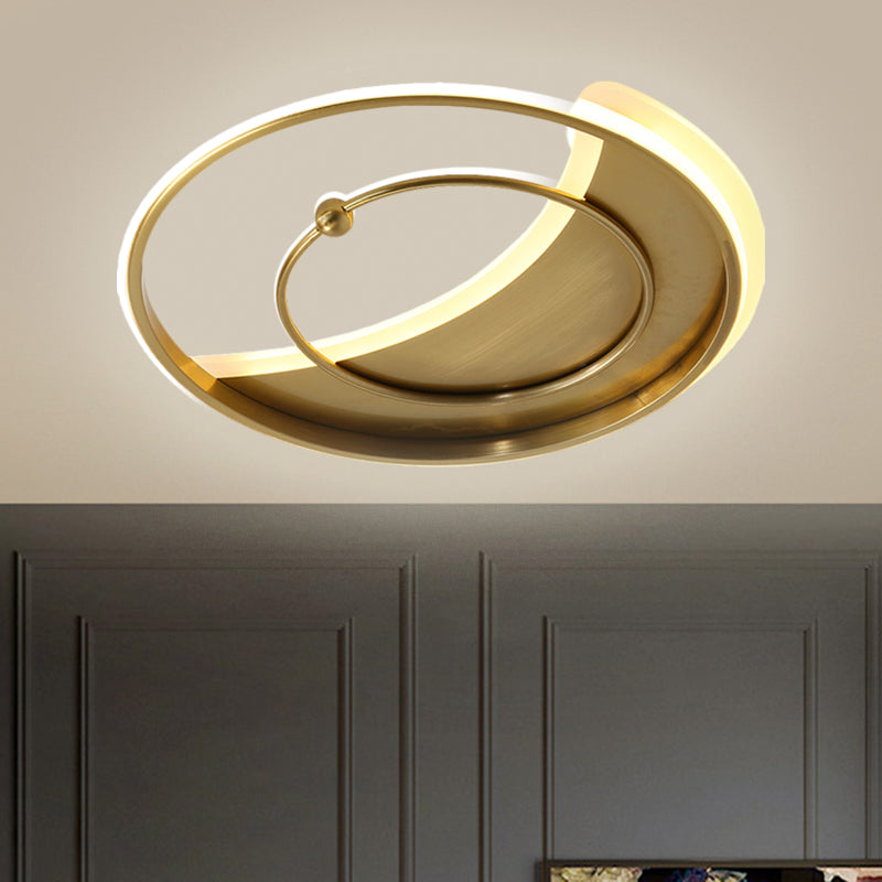 Metal Round Ceiling Lighting Minimalism LED Semi Flush Mount Lamp in Gold, Warm/White/3 Color Light