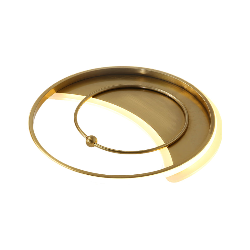 Metal Round Ceiling Lighting Minimalism LED Semi Flush Mount Lamp in Gold, Warm/White/3 Color Light
