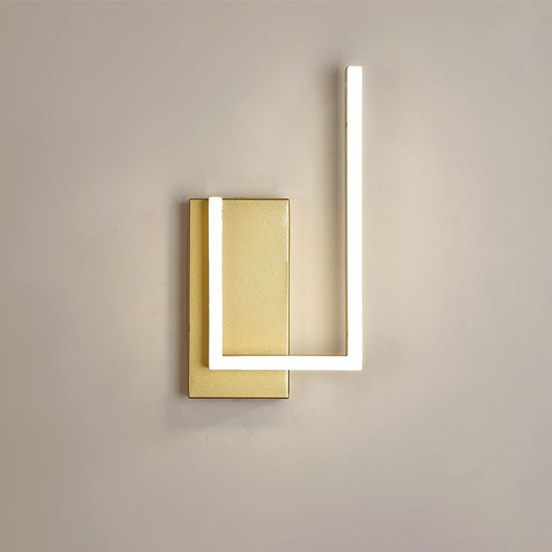 Right-Angle Linear Wall Lamp Simple Metal LED Gold Wall Sconce with Rectangle Backplate in Warm/White/3 Color Light
