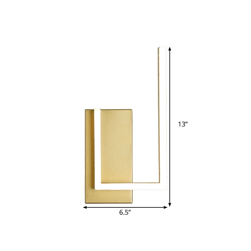 Right-Angle Linear Wall Lamp Simple Metal LED Gold Wall Sconce with Rectangle Backplate in Warm/White/3 Color Light