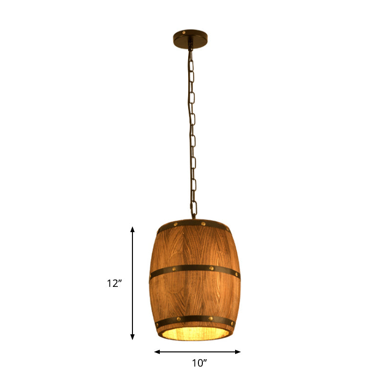 Barrel Restaurant Pendant Light Wood Creative Industrial 1 Light Hanging Light in Brown