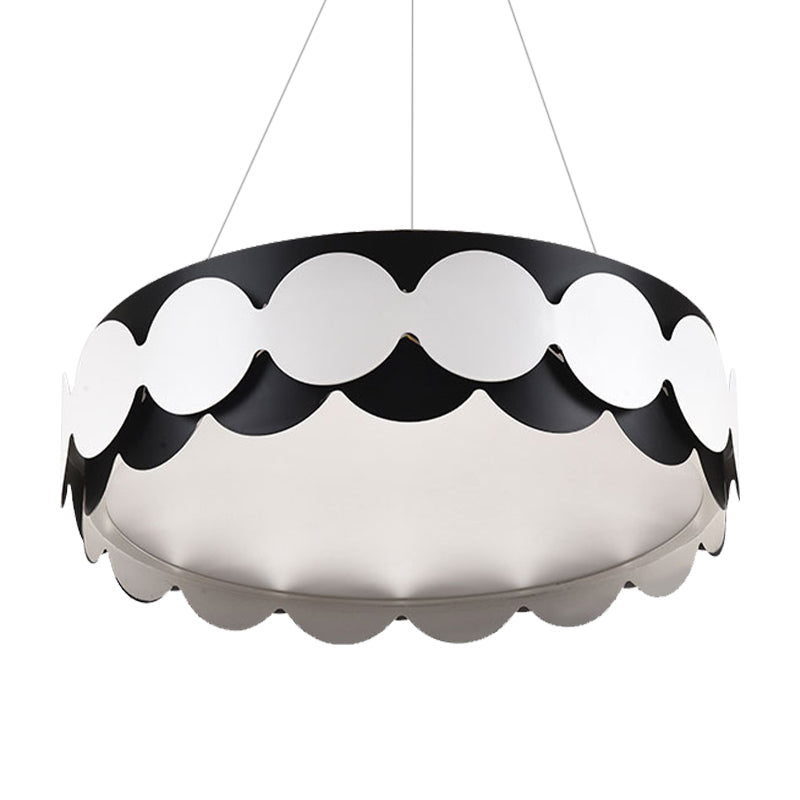 Colgante colgante de tambor chispeado de metal negro restaurante contemporáneo lámpara de colgante LED integrada en cálido/blanco/neutral