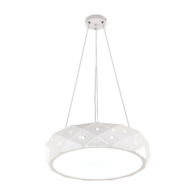 Luz de colgante de tambor geométrico LED moderno de metal blanco colgante colgante para un cargo en cálido/blanco/neutral, 12 "/18" /25.5 "de ancho