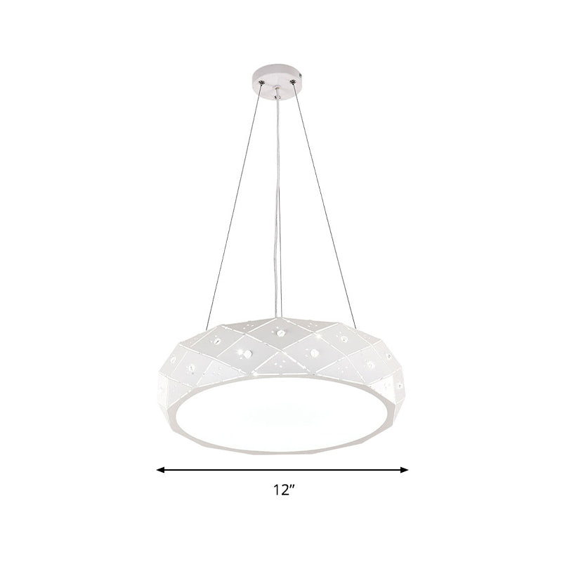 Luz de colgante de tambor geométrico LED moderno de metal blanco colgante colgante para un cargo en cálido/blanco/neutral, 12 "/18" /25.5 "de ancho