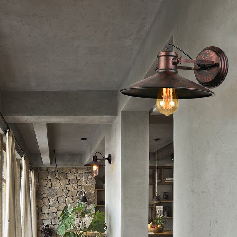 Metallic Saucer Sconce Wall Lighting Antique Style 1 Bulb Corridor Wall Sconce Lamp in Black/Rust