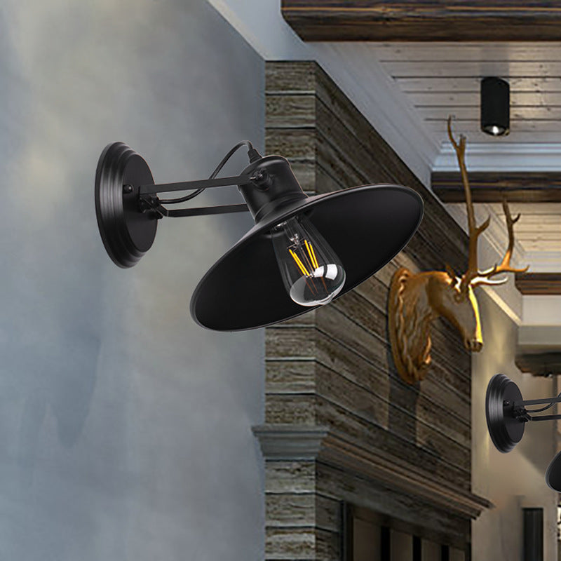 Metallic Saucer Sconce Wall Lighting Antique Style 1 Bulb Corridor Wall Sconce Lamp in Black/Rust