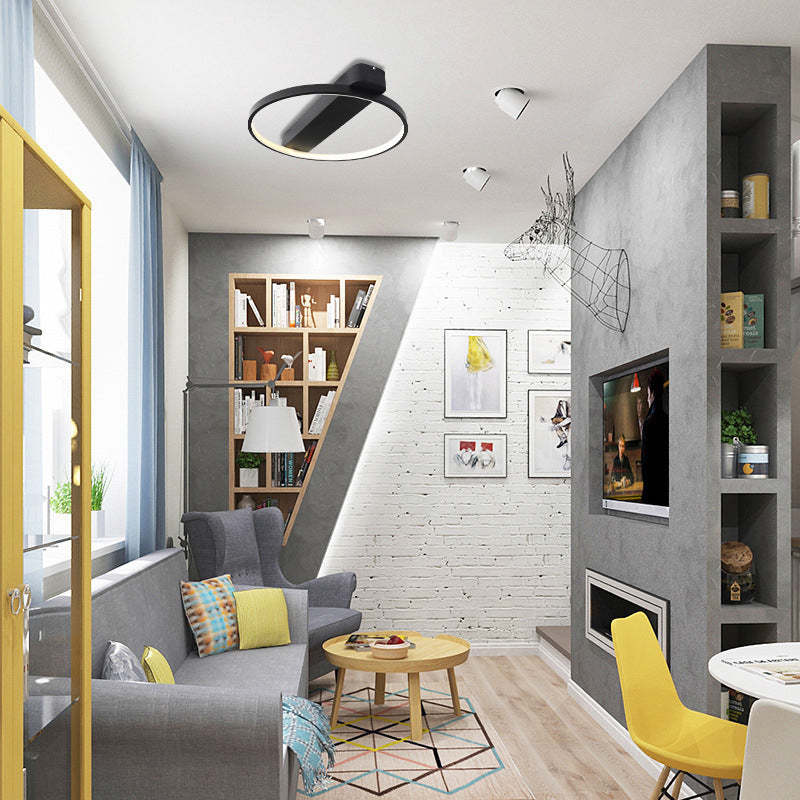 Ring Acrylic Flush Light Modern 18"/25.5" Wide LED Black/White Ceiling Lighting Fixture for Living Room