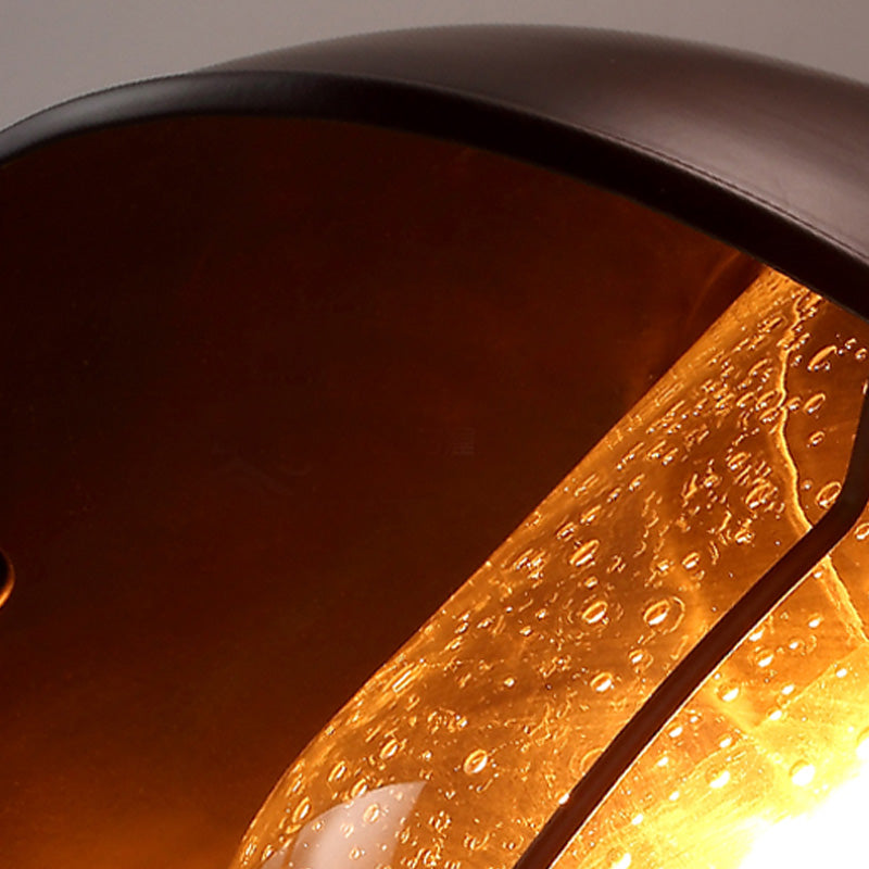 Farmhouse Dome Wall Leuchte 1 Leuchte Metallleuchtenbeleuchtung mit Käfig und ausgesätter Glasschatten in Schwarz