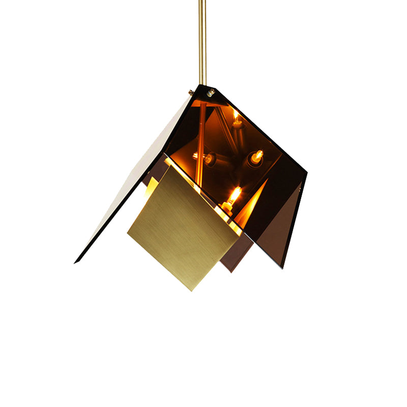 Origami Pendant Lamp Modernist Amber Glass 3 Lights Kitchen Led Hanging Ceiling Light Kit