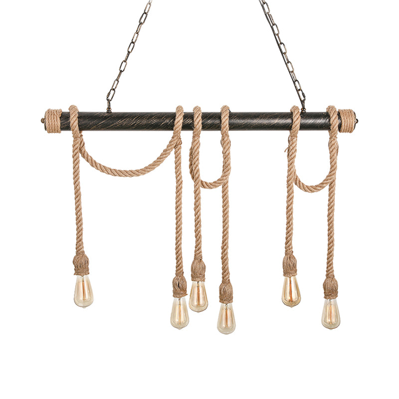 Verstelbaar touw blootgesteld eilandlicht retro industrieel 5/6-licht restaurant eiland plafondlicht in beige/lichtgeel