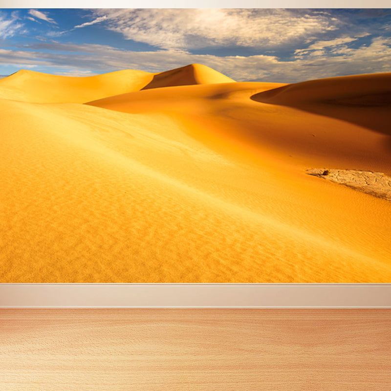 Non-Woven Big Yellow Mural Modernist Sand Dunes View Wall Covering, Customized Size