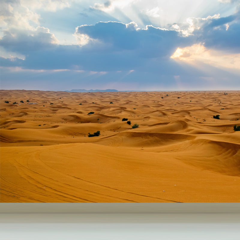 Broad Sand Sea Wallpaper Mural for Accent Wall, Yellow and Blue, Personalized Size Available