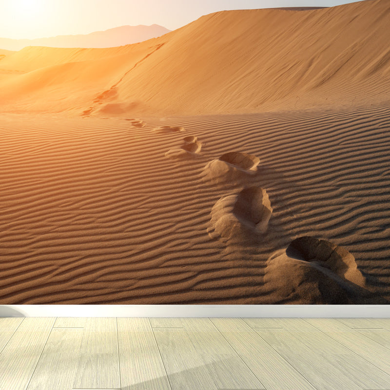 Huge Footprint Mural Wallpaper Modern Beautiful Sunset Desert Wall Decor in Yellow