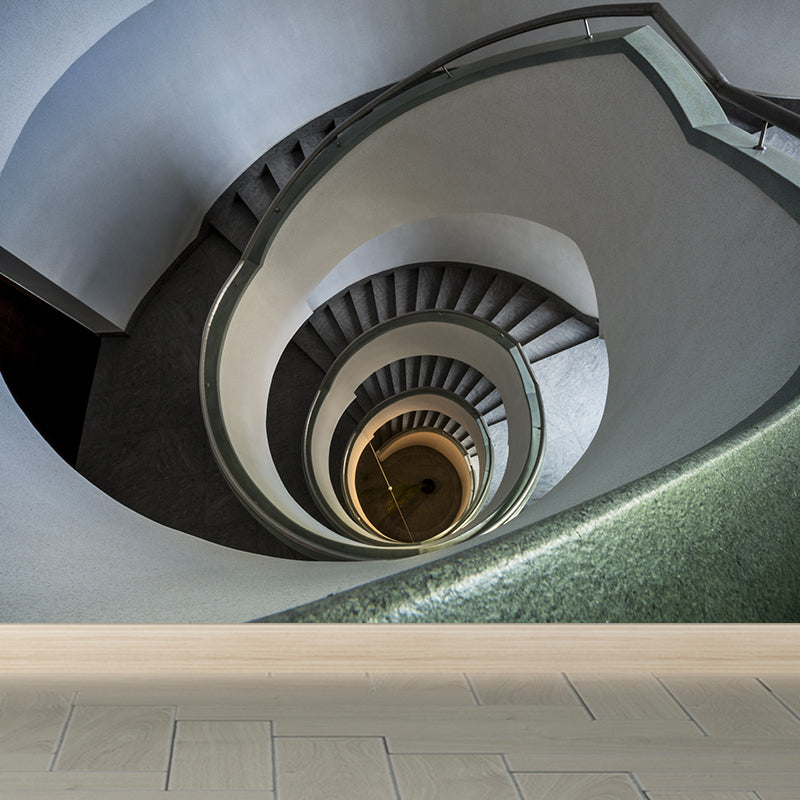 Spiral Stair Wall Paper Mural Modernism Non-Woven Material Wall Covering in Grey