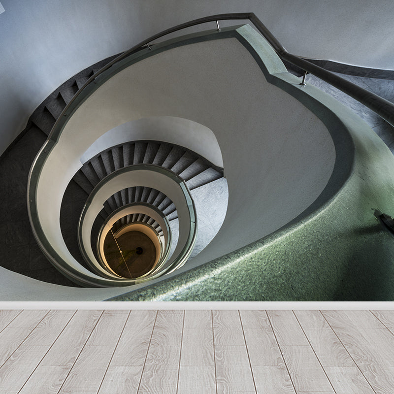 Spiral Stair Wall Paper Mural Modernism Non-Woven Material Wall Covering in Grey