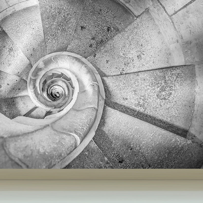 Giant Architecture Mural Decal Modern Hypnosis Cement Stairs Wall Art in Grey, Custom Made