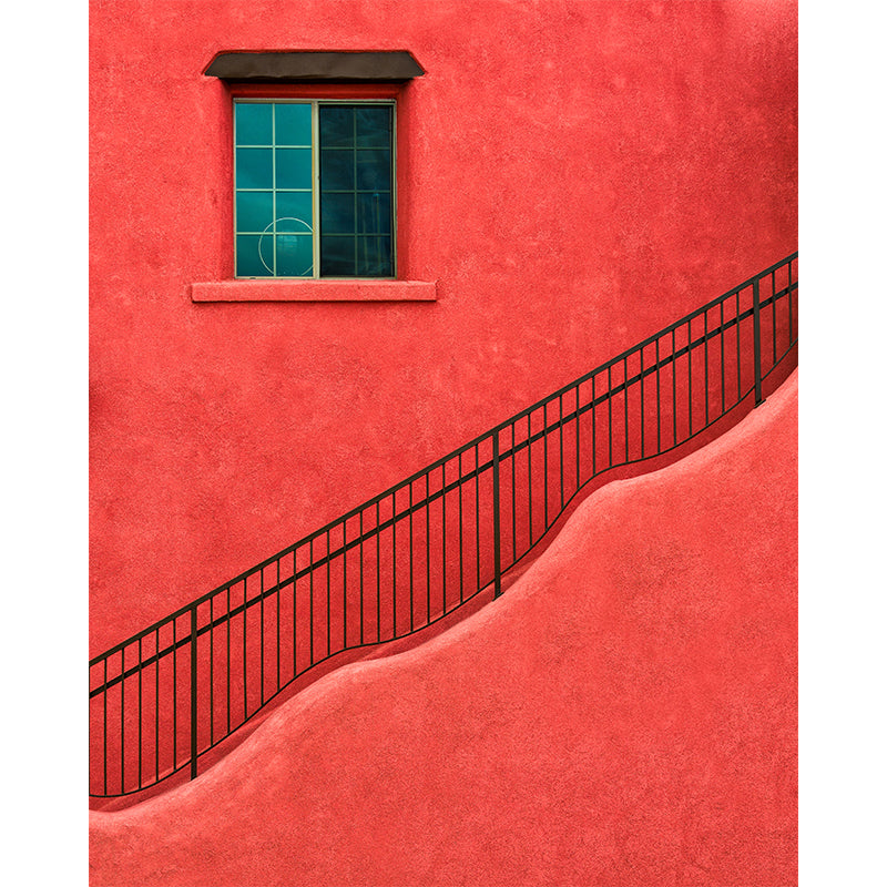 Full Size Outside Stairway Mural Stain Resistant Modern Living Room Wall Decor in Orange Red