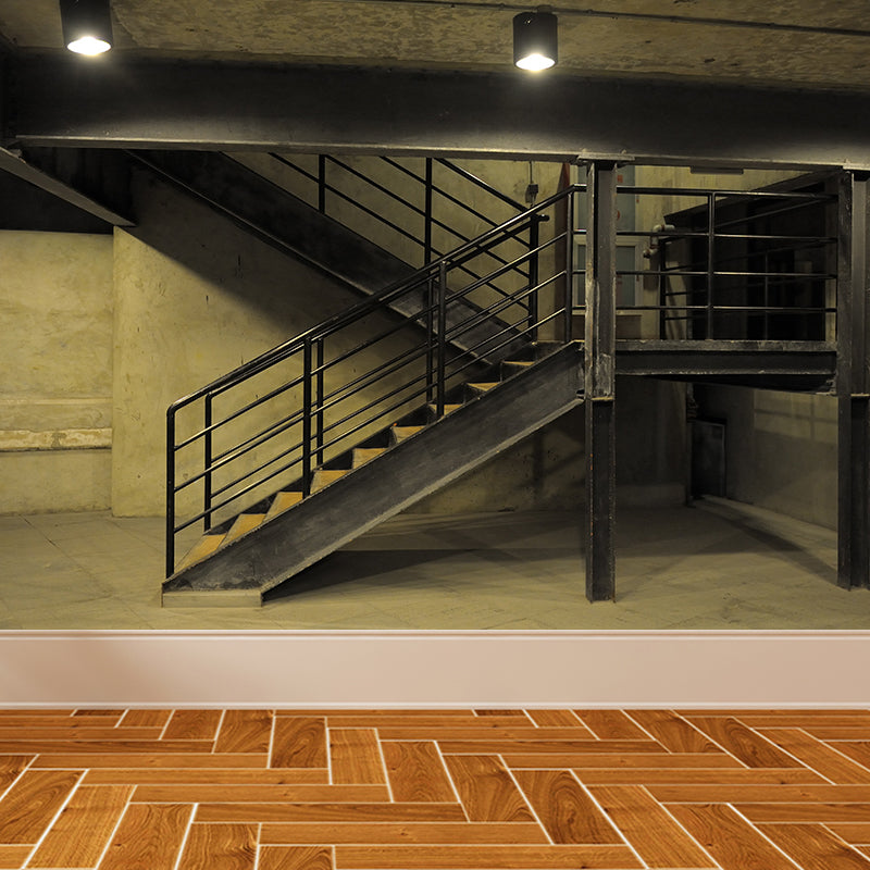 Iron Staircase Wall Covering Mural Industrial Waterproof Wine Club Wall Decor, Optional Size