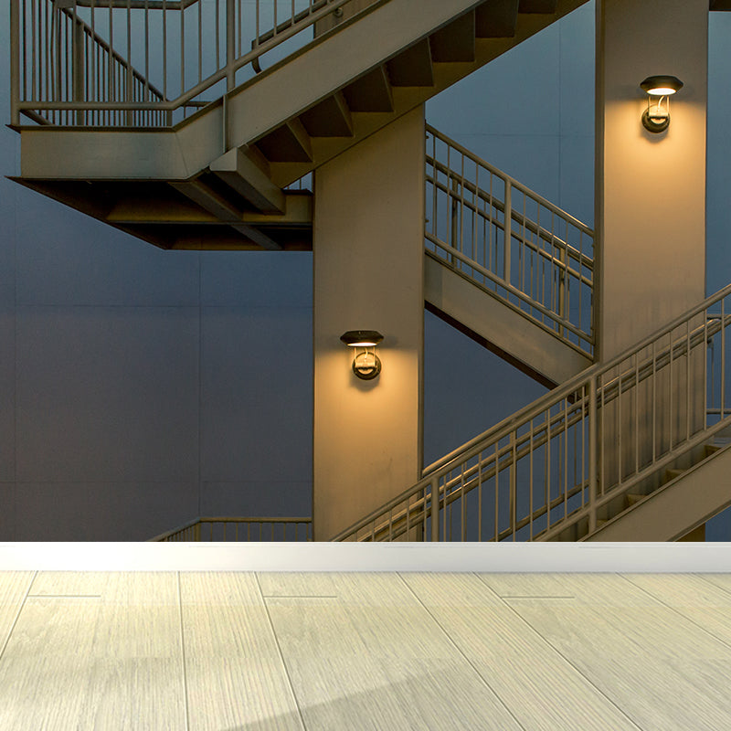 Modern Architecture Wall Mural Blue Outdoor Stairs View Wall Decor for Living Room