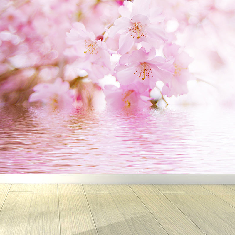 Fragrant Cherry Flowers Mural Decal for Living Room, Pink, Custom Size Available