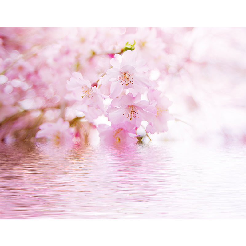 Fragrant Cherry Flowers Mural Decal for Living Room, Pink, Custom Size Available
