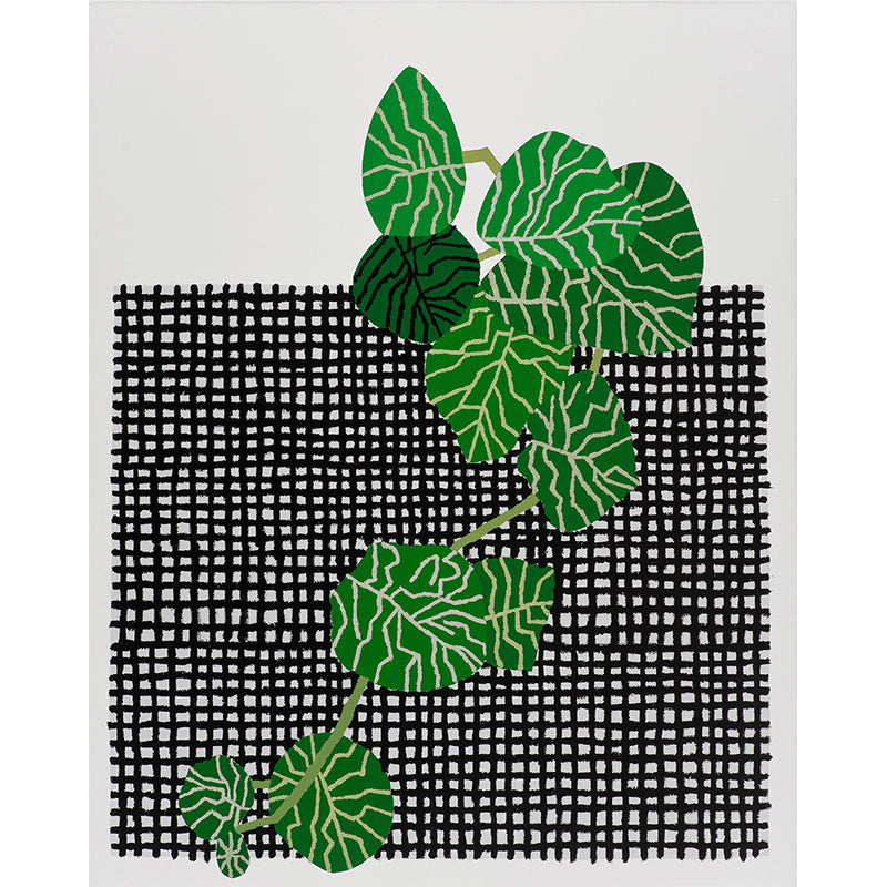 Plaid and Plant Wall Mural Modern Decorative Living Room Wall Covering, Custom Size Available