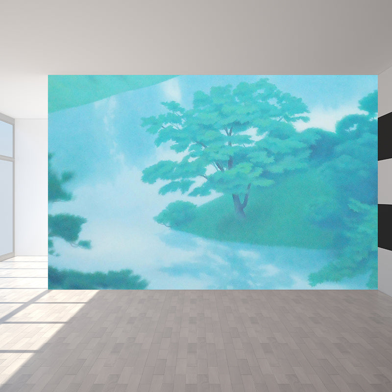 Contemporary Forest and River Mural Green Dining Room Wall Art, Custom Size Available