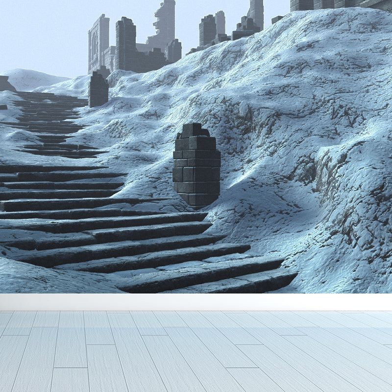 Contemporary Hill Stairs Mural Wallpaper White Outdoor Architecture Wall Covering