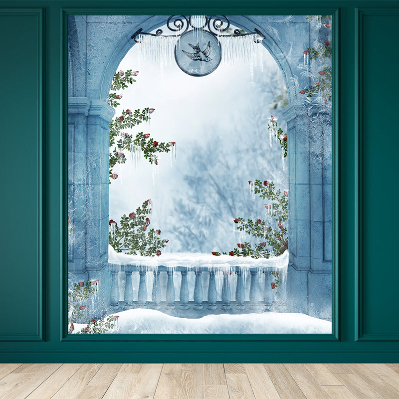 Modern Winter View Mural Wallpaper for Boys Bedroom Full Size Wall Covering in Blue