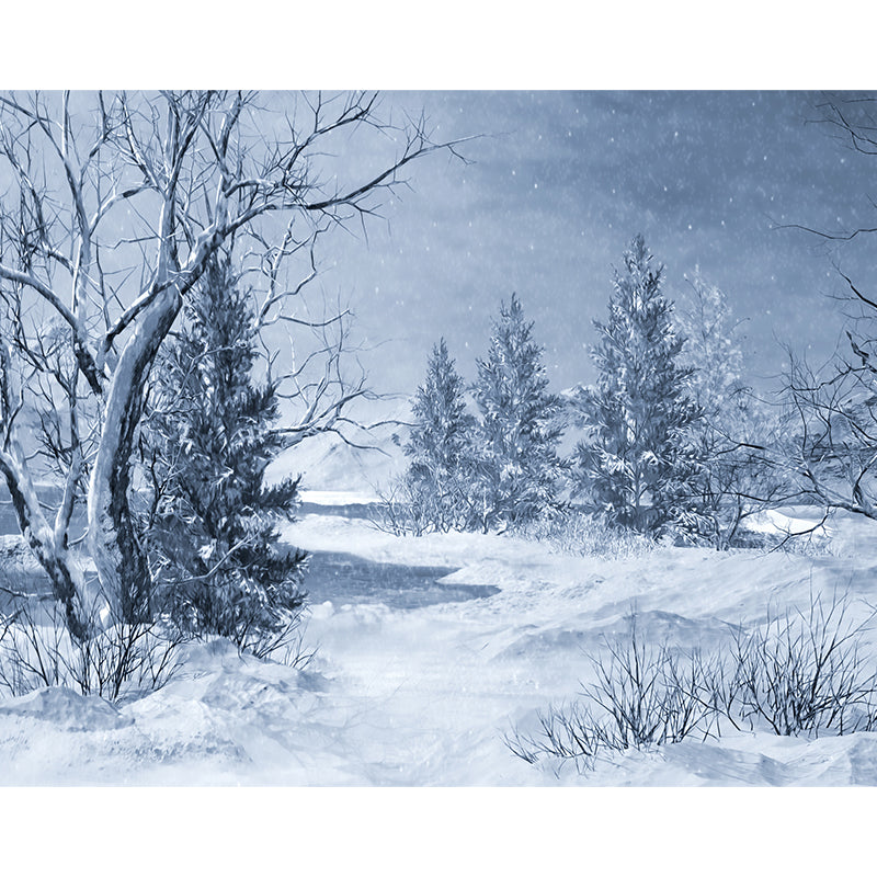 Non-Woven Decorative Wall Mural Modern Winter Botanical and Snowfield Wall Covering