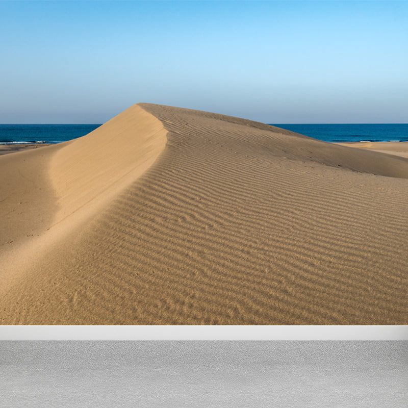 Yellow Modern Mural Decal Big Sand Dune and Distant Sea Skyline Wall Art for Living Room