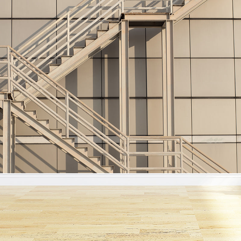 Sunset Staircase View Mural Wallpaper Distressed White Modern Wall Art for Living Room