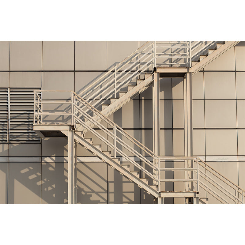 Sunset Staircase View Mural Wallpaper Distressed White Modern Wall Art for Living Room