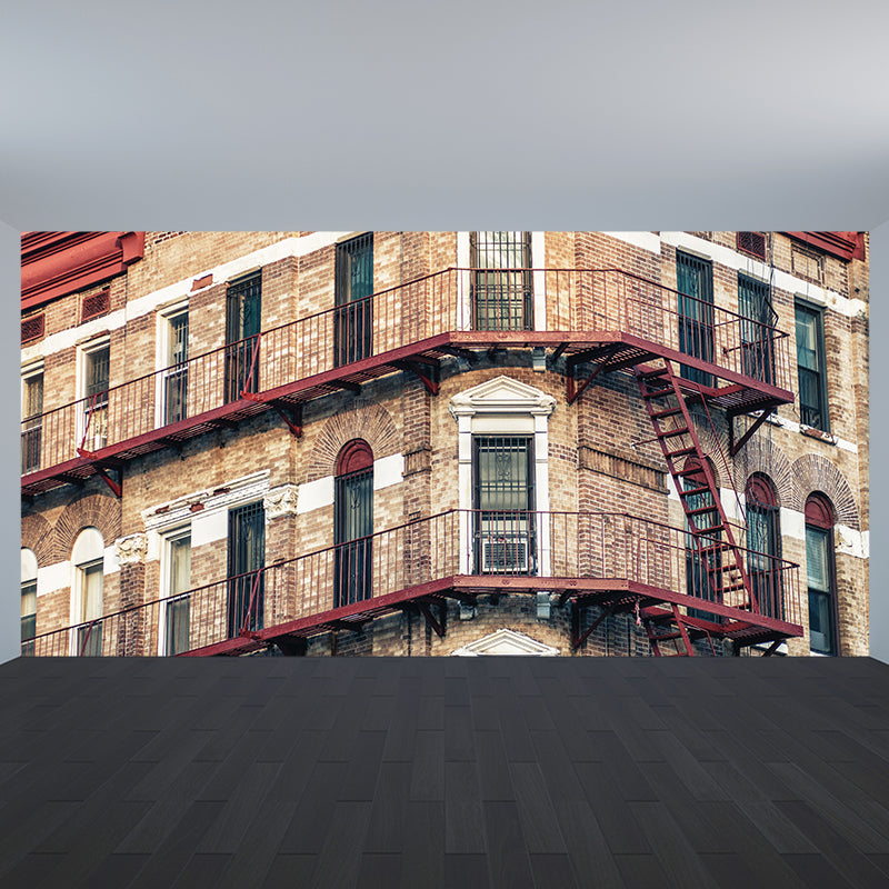 Khaki Modern Wall Mural Large House with Straight Stairs Wall Covering for Accent Wall