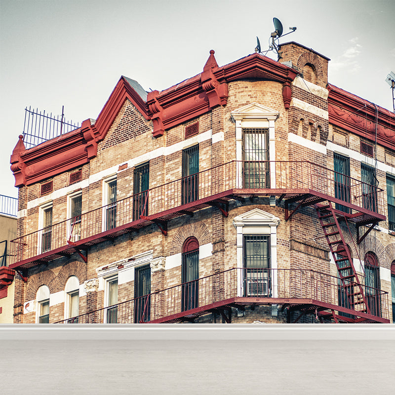 Khaki Modern Wall Mural Large House with Straight Stairs Wall Covering for Accent Wall