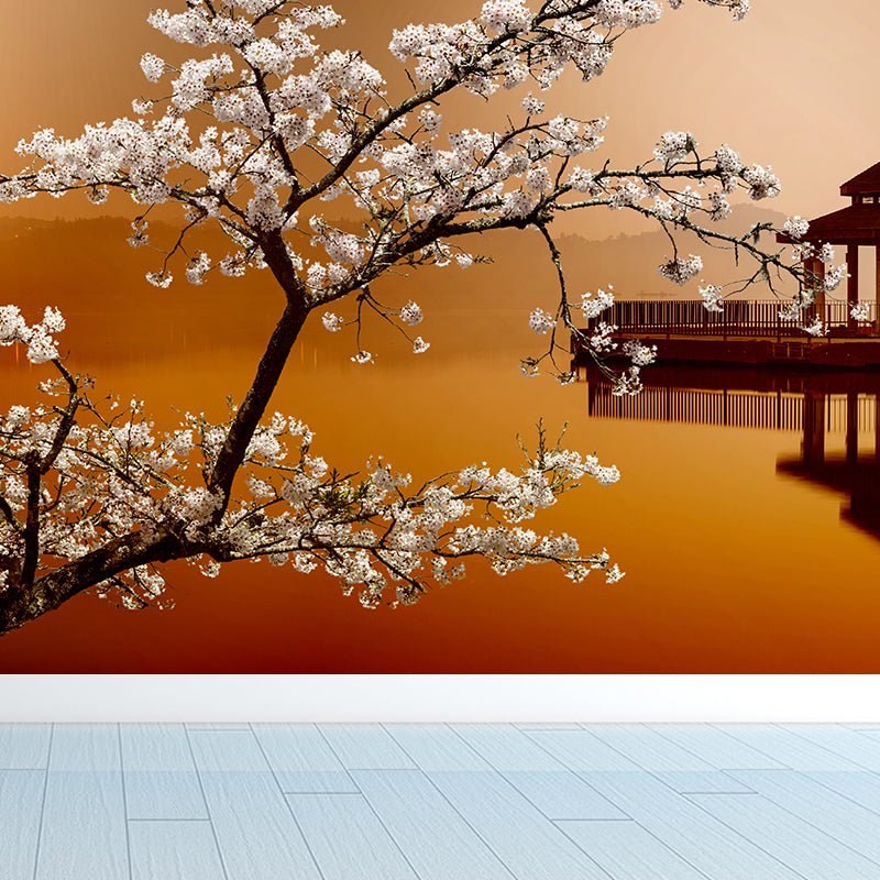 Cherry and Lake Wall Mural Modern Decorative Dining Room Wall Art, Custom Size Available